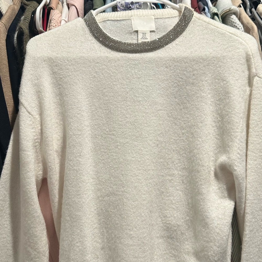 H&M Cream Sweater with Silver Trim
